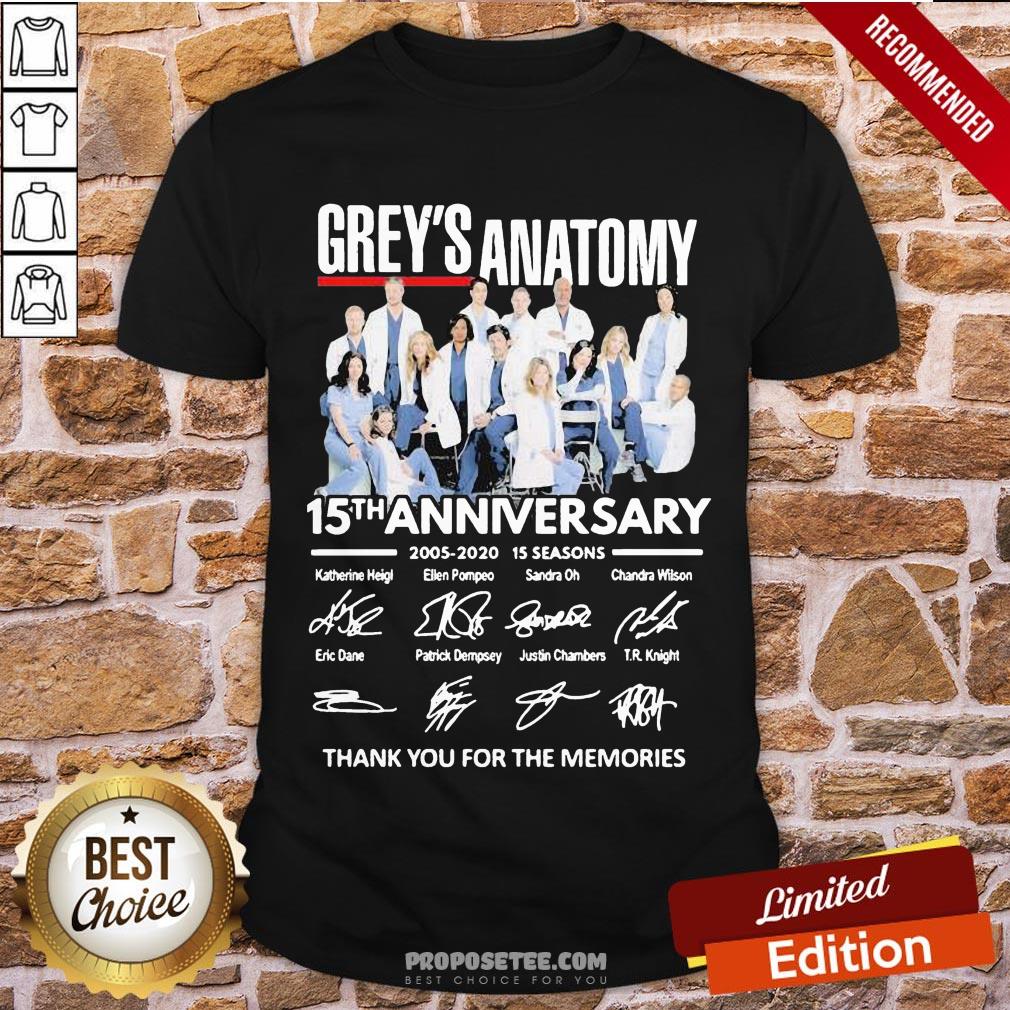 Top Grey’s Anatomy 15Th Anniversary Thank You For The Memories Signatures Shirt-Design By Proposetees.com