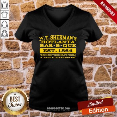 W T Sherman’s Hotlanta Bar-B-Que Est 1864 Vintage V-neck