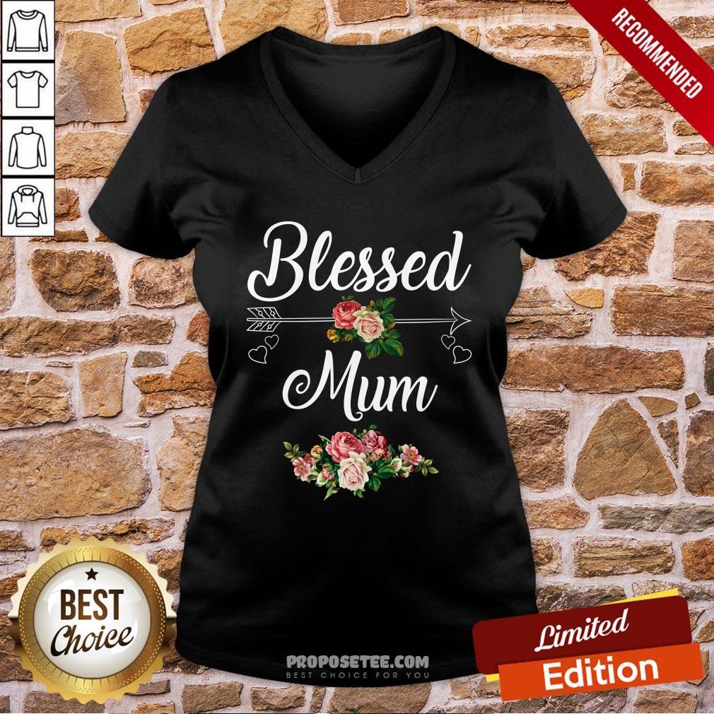 Blessed Mum Flower Mother Day V-neck Blessed Mum Flower Mother Day V-neck