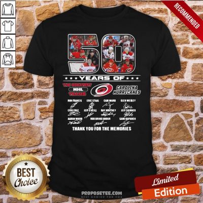 50 Years Of Carolina Hurricanes The Greatest NHL Teams Thank You For The Memories Signatures Shirt