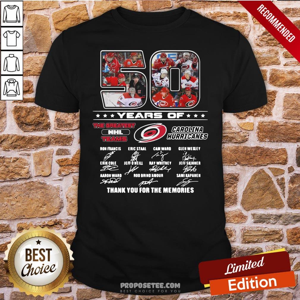 50 Years Of Carolina Hurricanes The Greatest NHL Teams Thank You For The Memories Signatures Shirt