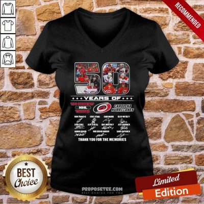 50 Years Of Carolina Hurricanes The Greatest NHL Teams Thank You For The Memories Signatures V-neck