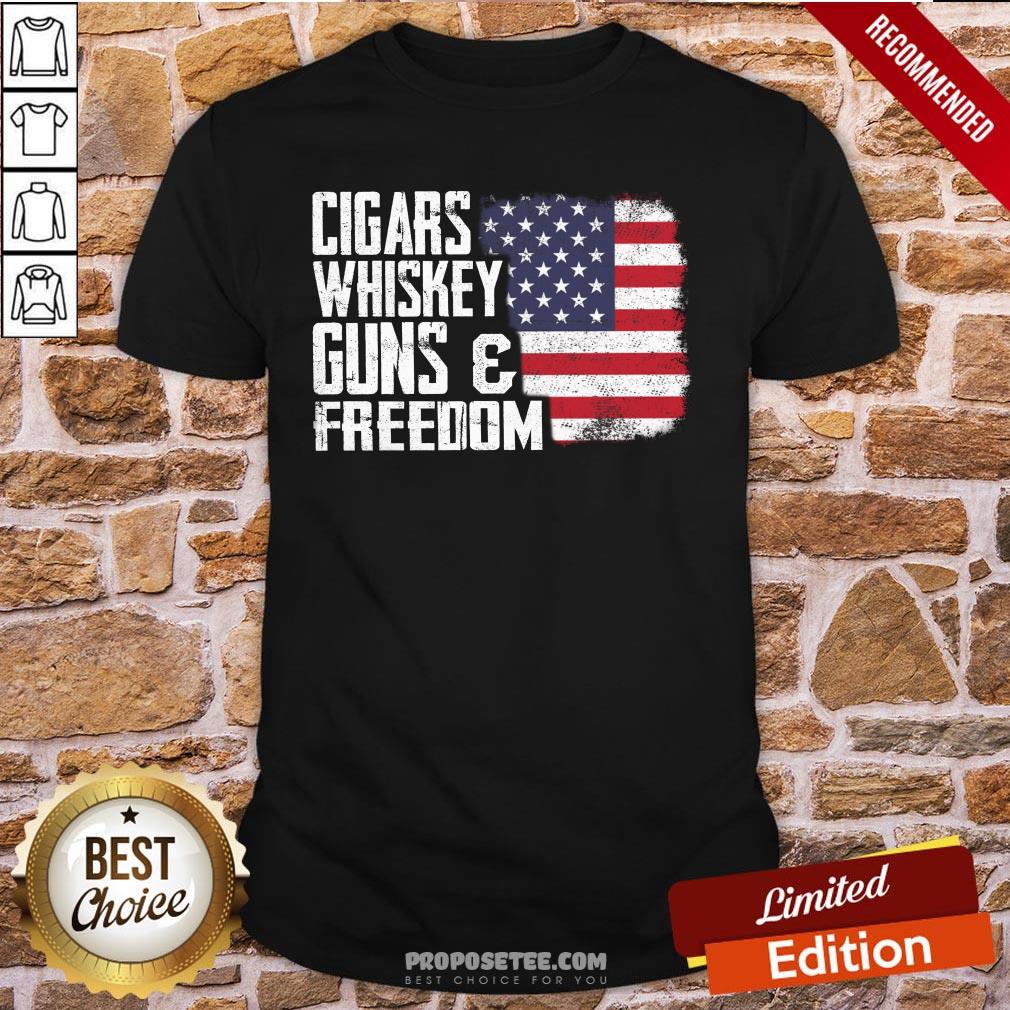 Cigars Whiskey Guns And Freedom American Flag Shirt