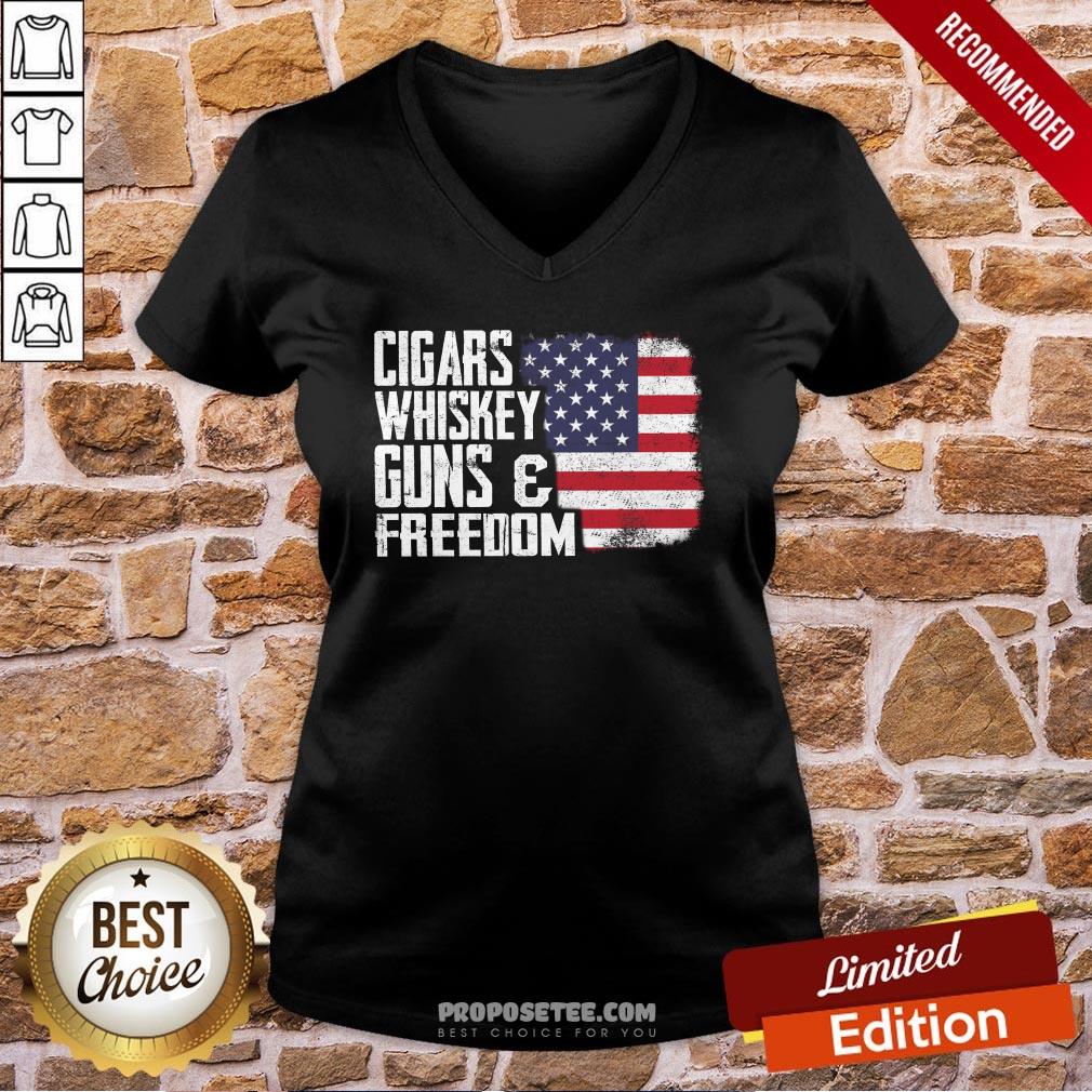 Cigars Whiskey Guns And Freedom American Flag V-neck Cigars Whiskey Guns And Freedom American Flag V-neck