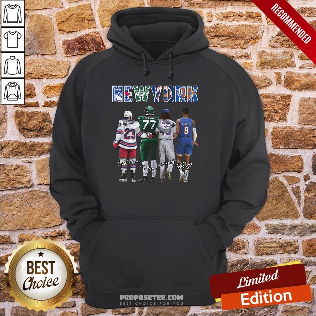 New York City New York Yankees New York Jets New York Knicks Becton Barrett Signatures Hoodie New York City New York Yankees New York Jets New York Knicks Becton Barrett Signatures Hoodie