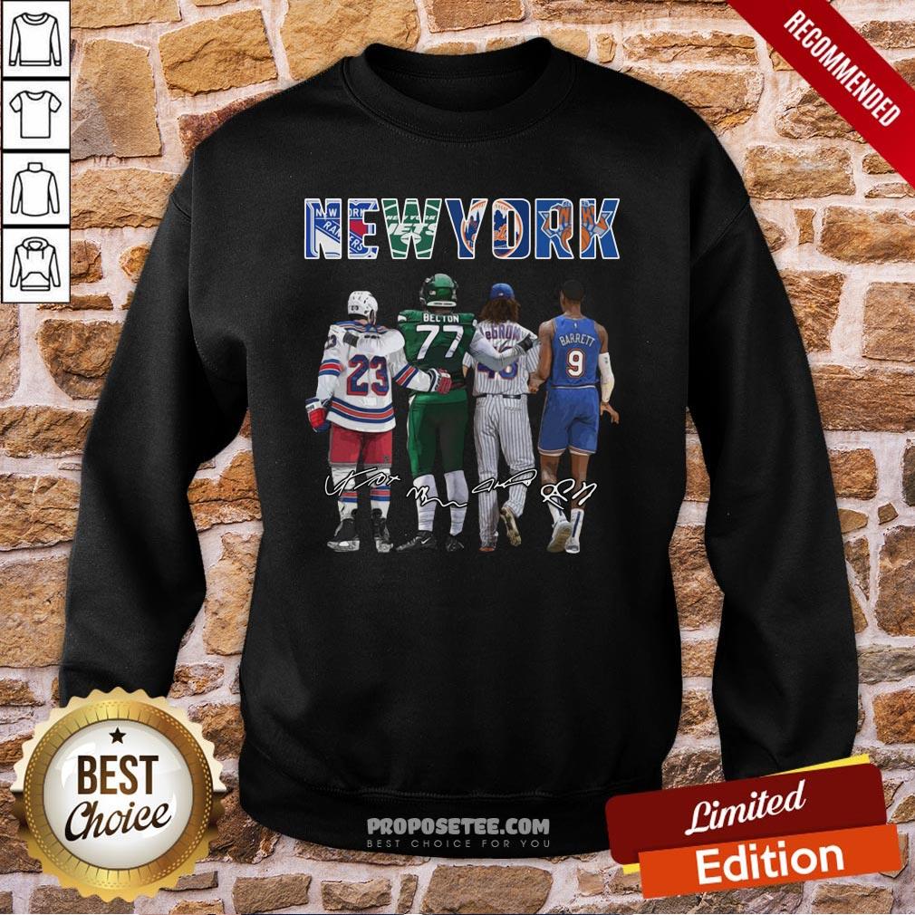 New York City New York Yankees New York Jets New York Knicks Becton Barrett Signatures Sweatshirt New York City New York Yankees New York Jets New York Knicks Becton Barrett Signatures Sweatshirt