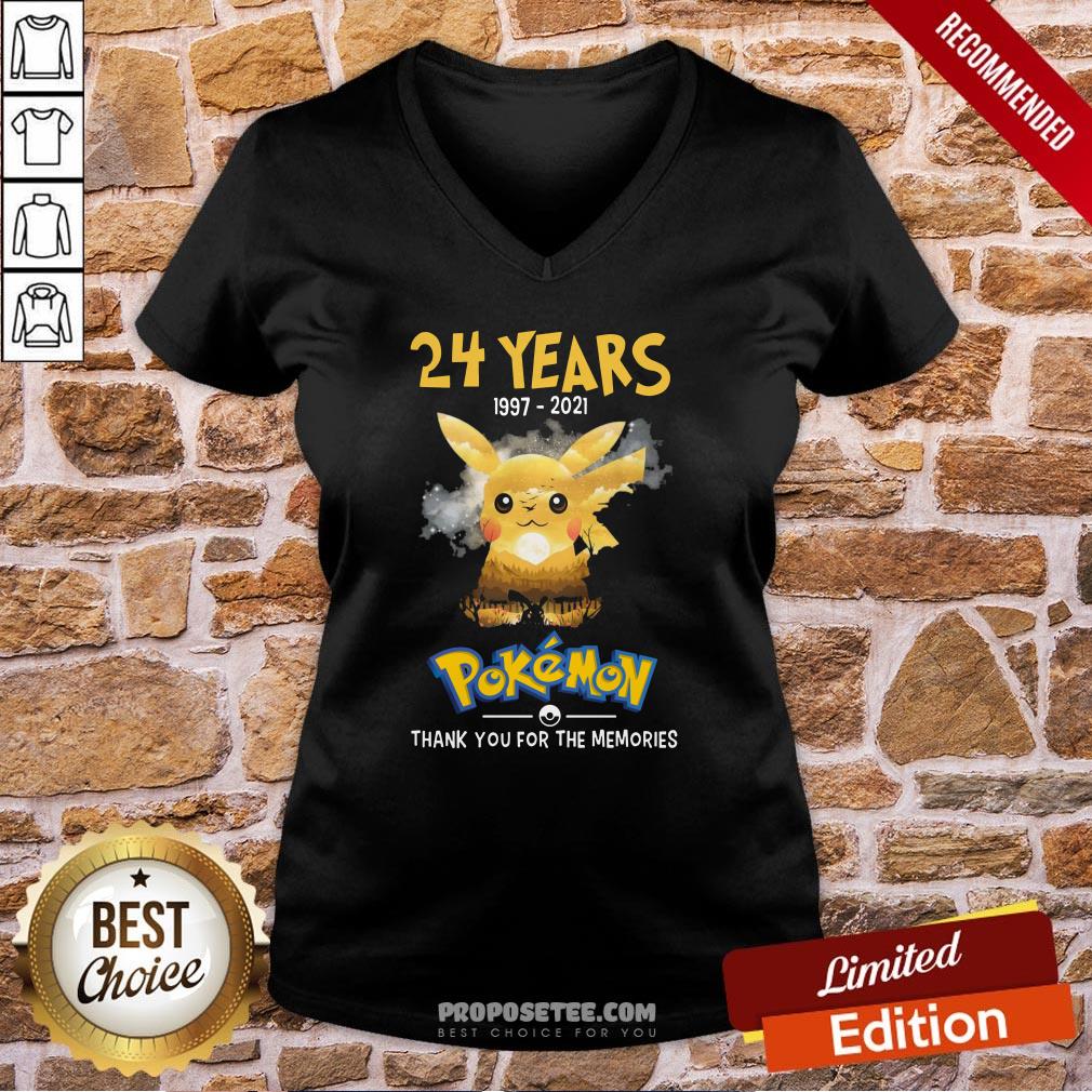 24 Years 1997 2021 Pokemon Thank You For The Memories V-neck 24 Years 1997 2021 Pokemon Thank You For The Memories V-neck